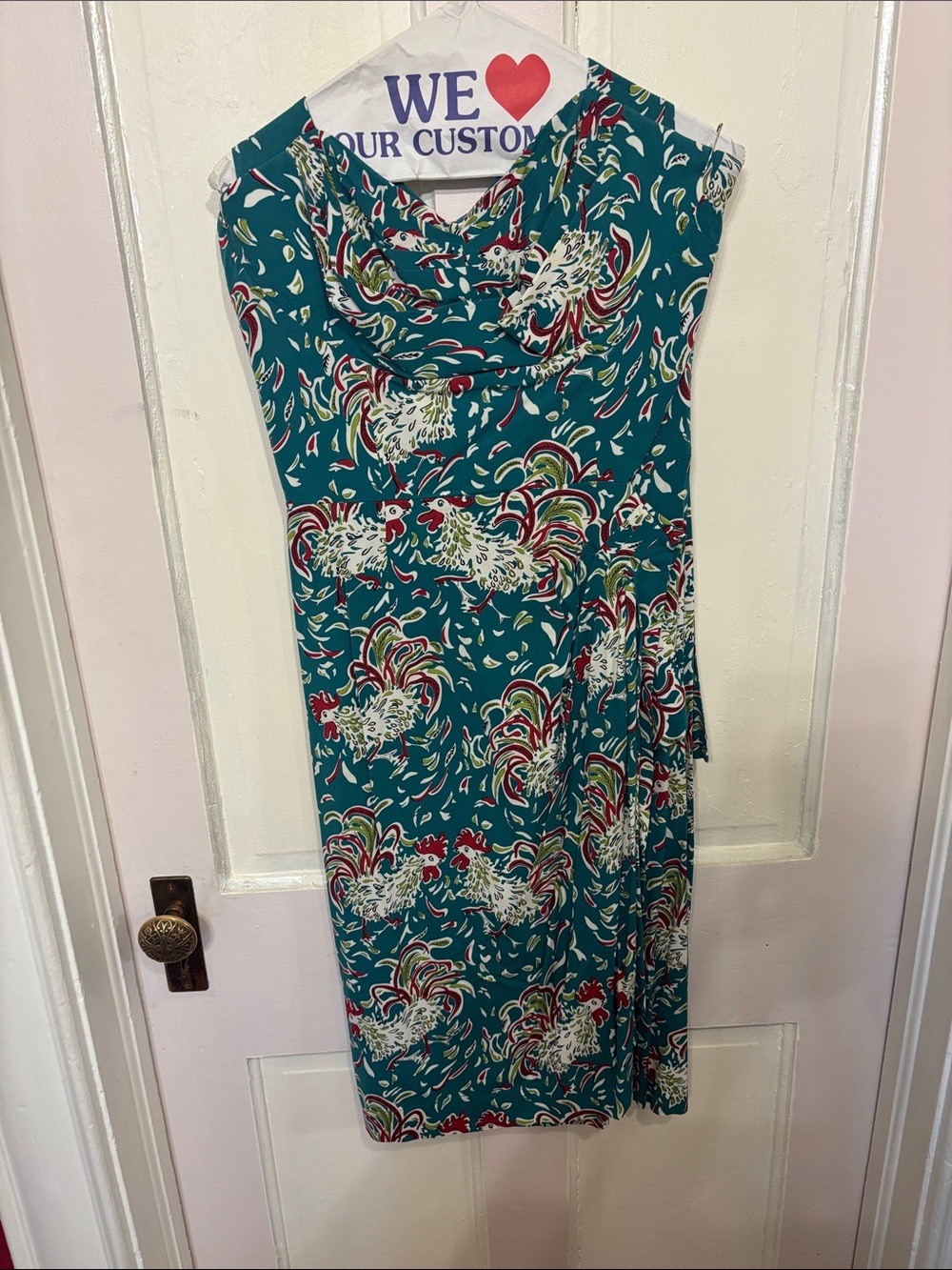 Trashy Diva Teal Floral-Patterned Midi Dress with Red & Cream Details
